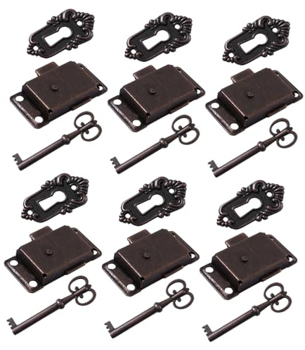 Antikes Schmuckkästchenschloss aus Eisen, 6 Stück, Braun, Dekorativ | Vintage Retro Stil, Ersatz für Alte Möbelverschlüsse, Passend für Holzmöbel und Alte Truhen