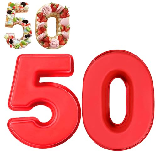 Guittly Number 50 Cake Tins Moulds, 3D Large Number Cake Mould, Bake Trays for Baking Birthday Anniversary, Non-Stick Food-Grade Silicone Oven and Dishwasher Safe (50)