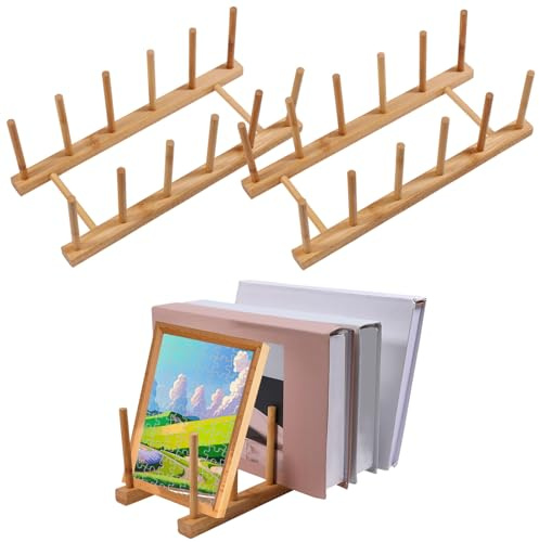 GLOBLELAND Juego de 3 soportes para platos de madera para presentar, rompecabezas verticales de madera, expositores, puzles, organizadores, estanterías, expositores, libros y manualidades