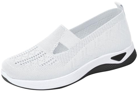 Ortopediska skor för dam - snörlös sneaker dam strumpor vandringssko med nät lediga sneakers ballerina utomhus sneakers andningsbara skor EU skor, vit, 40 EU
