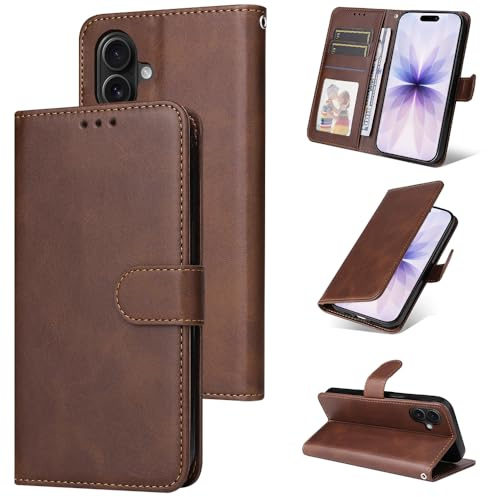 E-Lush Fodral för iPhone 17 Syntetiskt läder, Plånboksfodral Skal Papper Slits Plånbok Bok Magnetiskt Fodral Mobiltelefon Stöttåligt Stöttåligt Skydd, Brun
