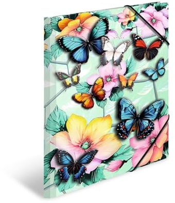 HERMA Sammelmappe A3 Schmetterling, Kinder Eckspanner-Mappe aus Pappe mit Blumen Motiv, Gummizug, Innenklappen und Innendruck für Jungen und Mädchen