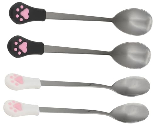 Veemoon 4Pcs Stainless Steel and Silicone Pet Food Can Spoons with Soft Grip Handles for Dogs and Cats Food-Grade Materials Comfortable to Hold for Wet Food and Canned Meals