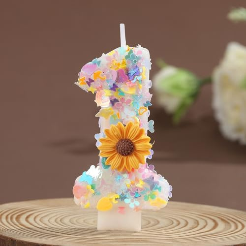1 Jahr Mädchen & Junge,Gänseblümchen Geburtstagskerzen,Tortendeko 1 Geburtstag, Kuchendeko Erster Geburtstag, Geburtstagskerze Kinder, Kerzen Birthday Candles