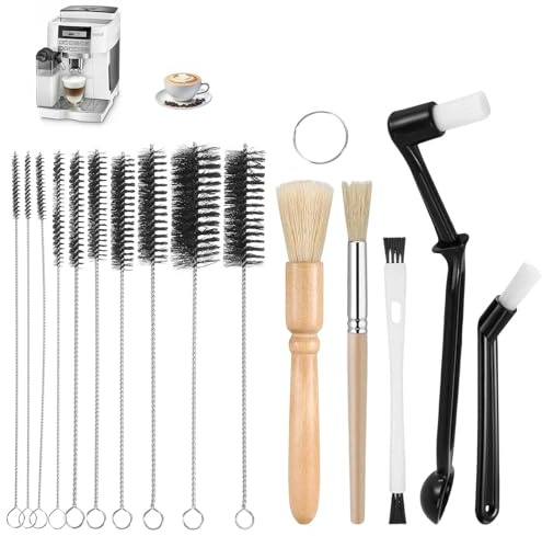 Eulihent 15 Pcs Coffee Machine Cleaning Brush Set Durable Espresso & Grinder Brushes Wood Handle Thin Pipe Cleaning Brush for Coffee Machine Shop Barista Accessories and Kitchen Cleaner Tools