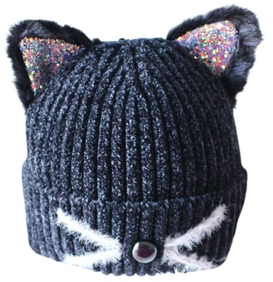 Generisch Garçons Enfants Bonnet Hiver Mignon Bonnet Tricoté Avec Motif Animal Pour Et Hiver Bonnet Laine Chaud Bonnet Enfants Gants Bonnet Casque Polaire, Noir , 1-6 ans