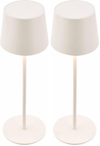 Briloner - Lámpara de mesa LED inalámbrica IP44 con sensor táctil, regulable, batería y fuente de luz intercambiable, lámpara de mesita de noche, lámpara de lectura, camping, 11x33cm, blanco antiguo