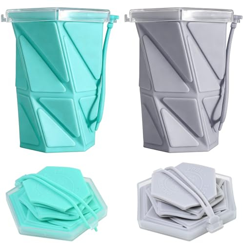 Drwosm 2 Piezas Vaso Plegable Viaje Silicona con Tapa de Plástico 260ml Taza Camping Portátil Reutilizable Copas Plegables para Picnic, Senderismo, Exterior, Cámping, Deportes
