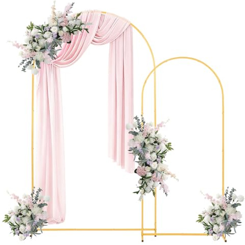 VEVOR Arco de Metal para Rosas 2 Piezas 2,2 x 1,2 m y 1,8 x 0,8 m, Soporte de Arco para Fondo Estructura Estable, para Decoración de Bodas, Fiestas de Cumpleaños, Celebraciones, Ceremonias, Dorado