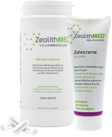 Zeolith MED Detox Kapseln 200 Stück und Zeolith MED Zahncreme 75ml Entgiftungsset