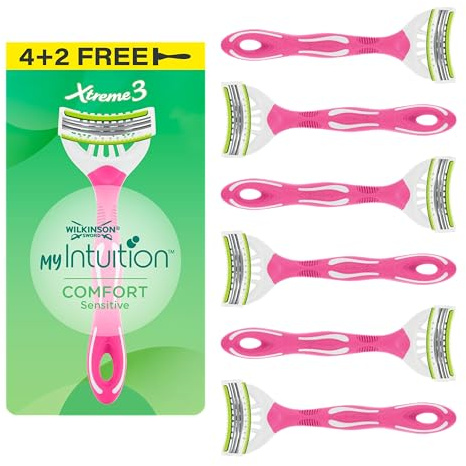 Wilkinson Sword myIntuition Xtreme 3 Comfort Sensitive, rasoirs jetables pour femme, pack de 4 rasoirs pour peaux sensibles plus 2 rasoirs offerts