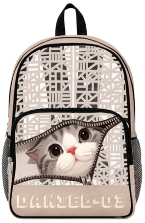 COEQINE Transparenter Rucksack für Mädchen, robuste Schultasche, Kindertasche, Namensbuch, 43,5 x 36 x 18 cm, Katze, niedlich