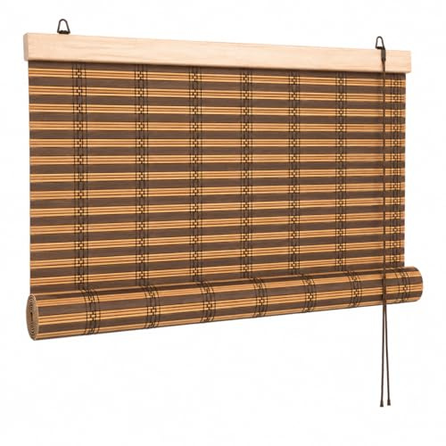 MAKA Tapparella in Bambù Avvolgibile con Carrucola, Tenda Oscurante per Finestre e Balconi, Listelli Bambù 20 mm, Supporto in Legno con Ganci in Metallo, Serranda Avvolgibile (120x250 cm)