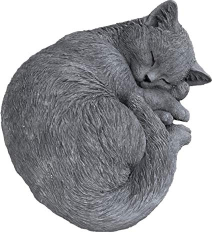 stoneandstyle Steinfigur Katze Karthäuser russisch blau schlafend, frostfest und wetterfest, massiver Steinguss
