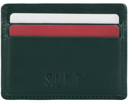 SLNT Napa Top Grain Leather RFID & NFC Signal Blocking Simple Card Wallet - Contains 4 Credit Card Slots and 1 Center Pocket - Clean, Sleek, Stylish Design - Slim and Lightweight Profile (Olive)