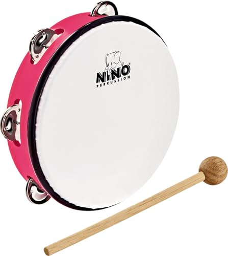 Nino Percussion Headed Tambourine Instrument - Musikinstrument für Kinder ab 5 Jahren - Durchmesser 8 Zoll - Kunststoff, Pink (NINO51SP) | Musikinstrument für Kinder ab 5 Jahren, Durchmesser 8 Zoll, Kunststoff