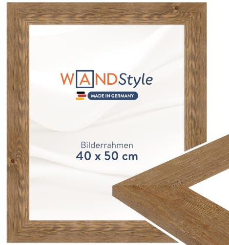 WANDStyle Bilderrahmen 40x50 Eiche, rustikaler Bilderrahmen Holz 40x50 cm | Hochwertiger Holzbilderrahmen, Posterrahmen zum Aufhängen, Rahmen 50x40 cm, Fotorahmen H780 - Made in Germany