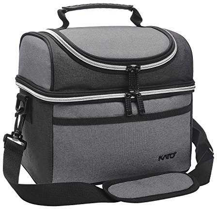 Kato Tirrinia Faltbar Klein Kühltasche 10L（14Dosen, Doppellagige Isoliertasche Lunchtasche Picknicktasche, Mini Wasserdichte Thermotasche für Arbeit Baustelle Auto Strand Picknick, Schwarz & Grau