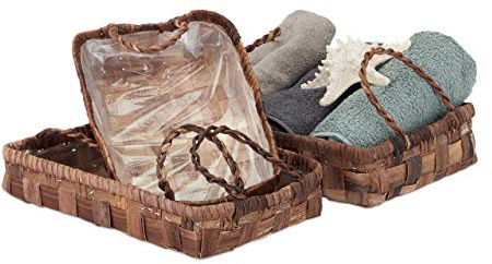Relaxdays, Natur Aufbewahrungskorb 3er Set, Regalkörbe mit Henkel, Geflochtene Körbchen mit Folie, Flechtkorb, 3 Größen, Standard