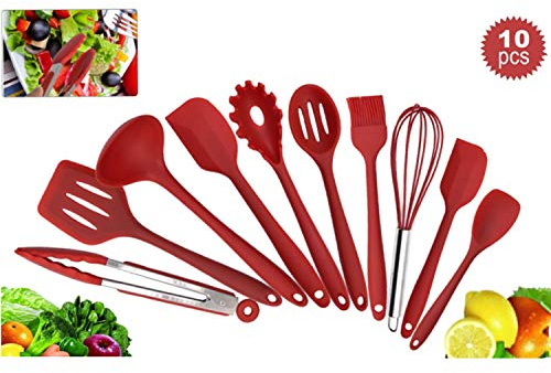 GEERBU Silikon-Küchenutensilien, 10 Sets, Küchenhelfer-Sets, hitzebeständig, Kochutensilien, Silikon, ungiftig, antihaftbeschichtet, Küchengeschirr-Serie, Kochutensilien, Backutensilien, Suppe