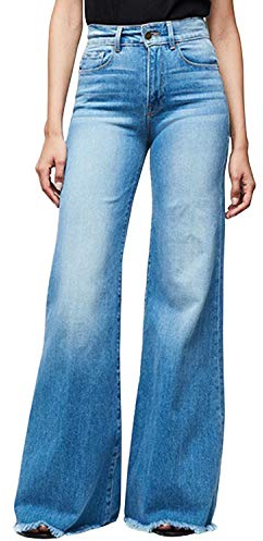 semen Women Wide Leg High Waisted Flared Jeans Retro Bootcut Raw Hem Denim Pants