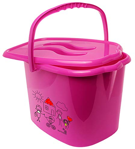 alles-meine.de GmbH Eimer/Putzeimer/Mülleimer - mit Deckel + Tragegriff - pink - rosa kleine Familie - gemalt Bieco - geruchsdicht - Windeleimer Geruch - geruchsfrei - Wi..
