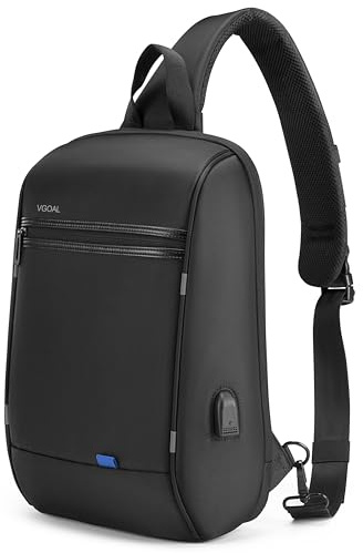VGOAL Mochila bandolera grande para laptop para hombre, bolsa cruzada para el pecho, mochila de negocios con puerto de carga USB para 13.3 pulgadas, Negro -, 34 cm, Mochilas Daypack