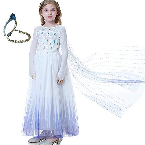 Elsa 2 Robe reine des neiges en maille avec manches longues, costume pour enfant, blanc - Blanc - 4 ans
