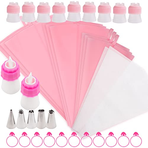 SNAIL GARDEN 38PCS Silicone Pastry Bags Set - with Two-Color Icing Bags, 3 Sizes (12+14+16) Reusable Piping Bags, Frosting Bags with 11 Couplers+11 Frosting Bag Ties+5 Decorating Tips for Cake