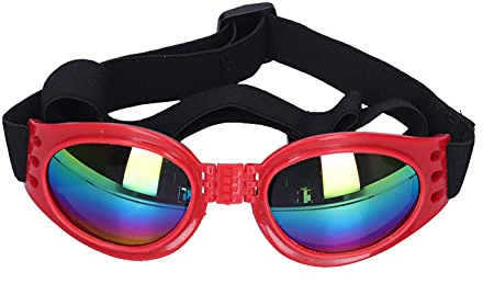 Kleine Hundesonnenbrille, Faltbare UV-Schutzbrille für Hundehunde Motorradbrillen mit flexiblen Trägern für mittlere und große Hunde(rot)