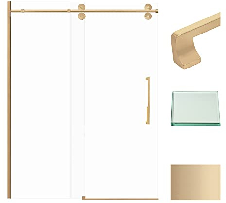 Transolid TBD608010C-J-CB Teegan 56.5-59 in. W x 80 in. H Semi-Frameless Sliding Barn Shower Door with Fixed Panel in Champagne Bronze with Clear Glass and Justin Handles