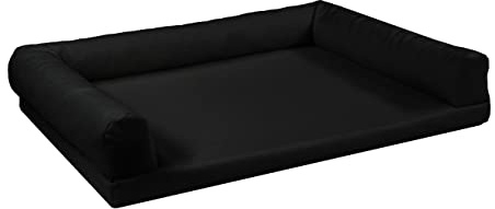Juelle Orthopädisches Hundebett aus Kunstleder Sofa mit Matratze für große Hunde Abnehmbare Abdeckung, Waschmaschinenwaschbar, Lord L-XXL (145x105cm, Schwarz)