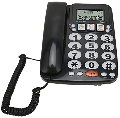 Big Phone for Seniors, Corded Phone with Caller ID, Adjustable Ringtone, Shortcuts Memory Wired Landline Telephone with Indicator for Home Office(Black)