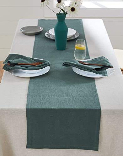 Berklan 100% Leinen Tischläufer 40 x 180 cm Grün | für weihnachtliche Esstisch Dekoration 80% europäischer Flachs 20% Baumwolle