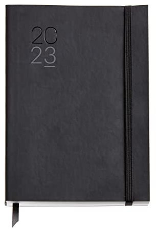 Miquelrius - Jahresplaner 2023 - Tag Seite - Plus Größe 155 x 213 mm (ca. A5) - Flexible Abdeckung aus Kunstleder genäht - Katalanisch, Englisch und Portugiesisch - Schwarz