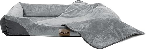normani Hundekorb Hundebett + Decke - Haustierbett - Waschbarer Bezug bis 95 ° - für Katzen und Hundegeeignet - aus schadstoffreiem Material Farbe Grau Größe 70 cm x 100 cm