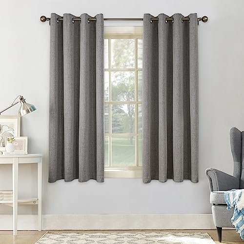 CUCRAF 100% Blackout Curtains Charcoal Grey Thermal Curtains 54 Inch Drop 2 Panels Soft Texture Energy Saving Sun Blocking Eyelet Curtains for Bedroom Living Room 46 X 54 Inch