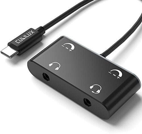 Cubilux USB C Kopfhörer Splitter mit 2 Lautstärkereglern, 2X 3,5 mm | USB C Audio Splitter für gemeinsames Hören mit zwei Kopfhörern und getrennten Lautstärkereglern; keine Verstärkung
