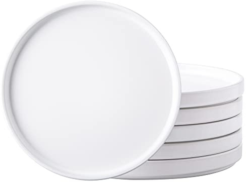 AmorArc Ceramic Dinner Plates Set of 6, 10.0 Inch Matte Stoneware Plates for Kitchen,Modern Flat Dinnerware Dishes Set,Microwave& Dishwasher Safe, Scratch Resistant, Matte white