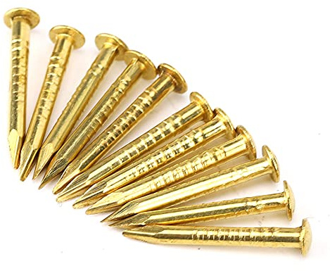 Gold Nails, 100 Pcs Brass Round Head Pins Antique Small Nails, for Wood Handmade Thread Pictures Furniture Hinge Hardware Accessories Fasteners (15mm Long)