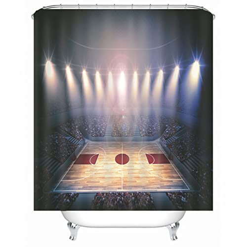 EHOMERY Duschvorhang Orientalisch Duschrollo Nach Maß Basketball-Match-Beleuchtung Publikum Polyester Braun Rostfreie Ösen Und 12 Hakenringe, 160X180Cm