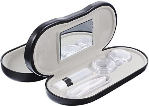 Healifty Kontaktlinsenetui und Brillenetui mit eingebautem Spiegel, Pinzette und Kontaktlösungsflasche - 2-in-1 Brillen- und Linsenetui Doppellagige tragbare Objektivbox für Zuhause Reisen