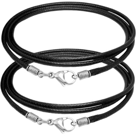 2 Pcs Collier Homme en Cuir Tressé, Cordon Pour Pendentif, Simili Noir Waterproof avec Fermoir Acier Inoxydable