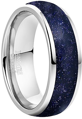 Vakki 8mm Ring für Herren, Wolfram Eheringe aus Blau Sandstein, Kuppel Silber Wolframcarbid Ringe Größe 54.4(17.3)-67.2(21.4)