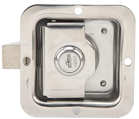 Tool Box Handle Latch with 2 Keys 304 Stainless Steel, Trailer Paddle Door Lock, Mirror Polish, Flush Mount for RVs, Trucks, Motorhomes