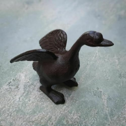 Fyne-Finds Small Duck with Wings Spread 14cm Cast Iron Garden Lawn Patio Pond Statue Sculpture Ornament