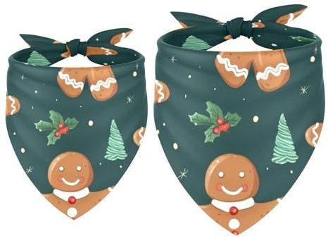 Hundehalstuch, Halstuch, groß, klein (2 Stück), Happy Gingerbread Man, modisch, atmungsaktiv, verstellbar, Dreieckstuch für mittelgroße und große Hunde, Mädchen, Jungen, Haustiere