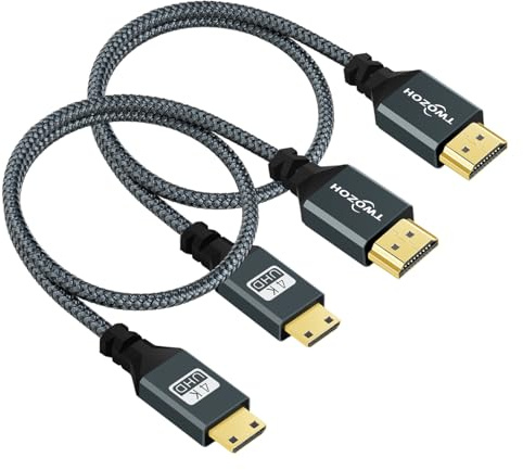 Twozoh Mini HDMI auf HDMI Kabel 0.3M 2 Stück, Nylon Geflochten HDMI auf Mini HDMI Unterstützt 3D/4K@60Hz, 18Gbit/s/2160P/1080P für Nikon/Canon DSLR, Camcorder, Laptop, Tablet und Grafik/Videokarte