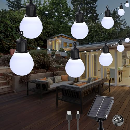 Tacobey Guirnaldas de Luces Navidad Exterior Solar, 10M 100 LED Guirnaldas Luminosas Exterior Solares con 20 Bombillas, IP65 Impermeable, Deco para Jardín, Patio, Fiesta,Terraza (Blanco Frio)