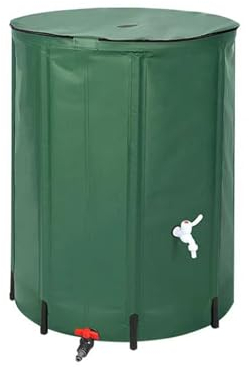 Hmtbet Recuperateur D Eau De Pluie, RéServoir RéCupéRateur Eaux - Pliable - avec Filtre Et Adaptateur Rapide | Rangement Facile | PVC RéSistant Aux UV,Vert,50L
